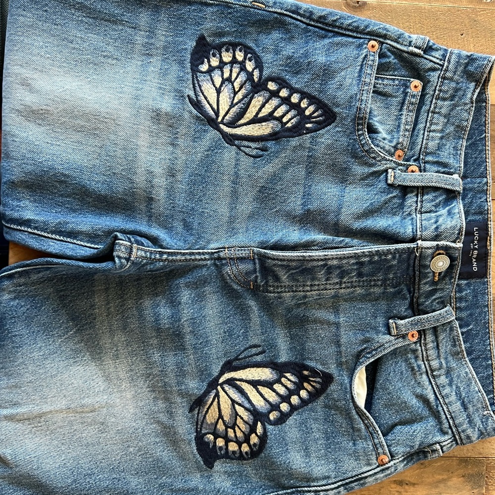 Lucky Brand Blue Straight Leg Jeans with Butterfly Design